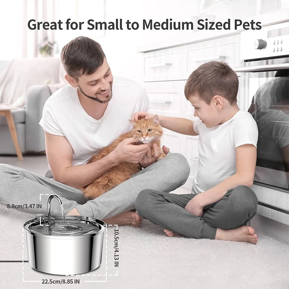 Stainless Steel Automatic Pet Water Fountain – USB-Powered, Ultra-Quiet Smart Drinking Bowl with Filter for Cats & Dogs