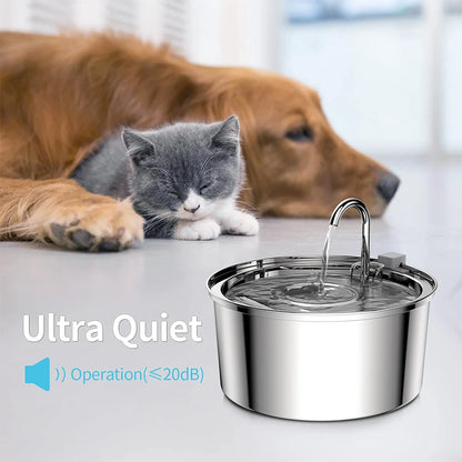 Stainless Steel Automatic Pet Water Fountain – USB-Powered, Ultra-Quiet Smart Drinking Bowl with Filter for Cats & Dogs 
